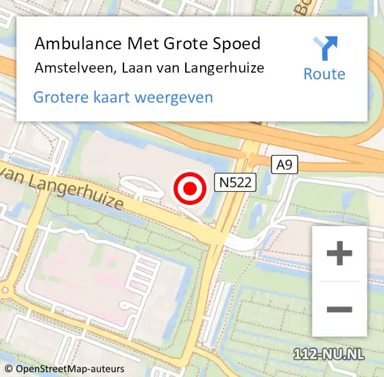 Locatie op kaart van de 112 melding: Ambulance Met Grote Spoed Naar Amstelveen, Laan van Langerhuize op 9 februari 2023 10:42