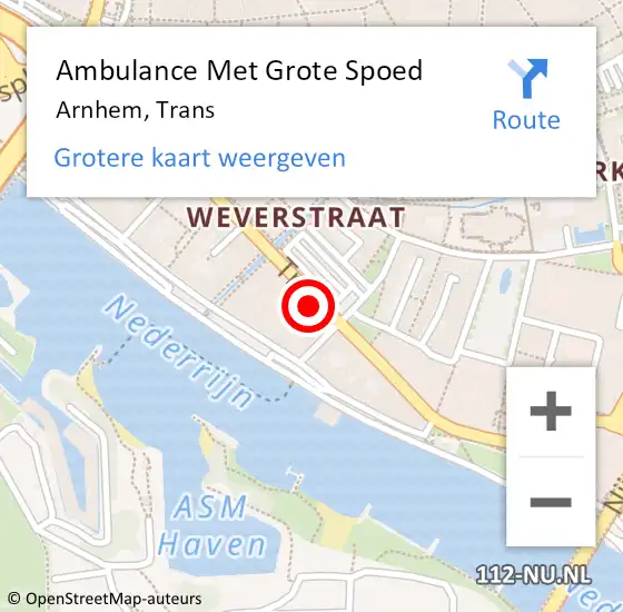 Locatie op kaart van de 112 melding: Ambulance Met Grote Spoed Naar Arnhem, Trans op 9 februari 2023 10:47