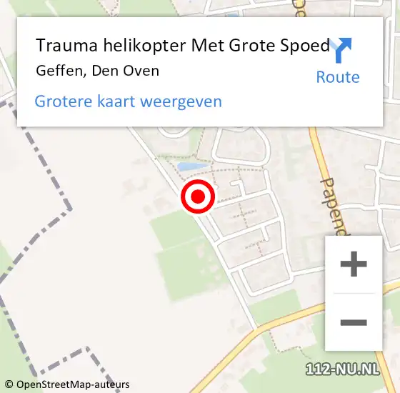Locatie op kaart van de 112 melding: Trauma helikopter Met Grote Spoed Naar Geffen, Den Oven op 9 februari 2023 11:02