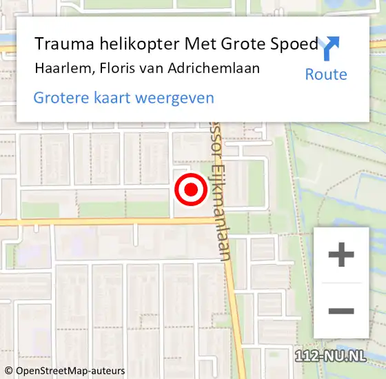 Locatie op kaart van de 112 melding: Trauma helikopter Met Grote Spoed Naar Haarlem, Floris van Adrichemlaan op 9 februari 2023 11:34