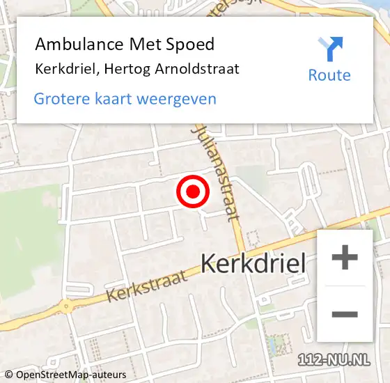 Locatie op kaart van de 112 melding: Ambulance Met Spoed Naar Kerkdriel, Hertog Arnoldstraat op 9 februari 2023 11:46