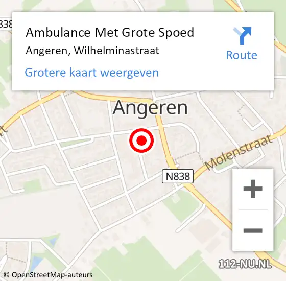 Locatie op kaart van de 112 melding: Ambulance Met Grote Spoed Naar Angeren, Wilhelminastraat op 14 augustus 2014 23:42