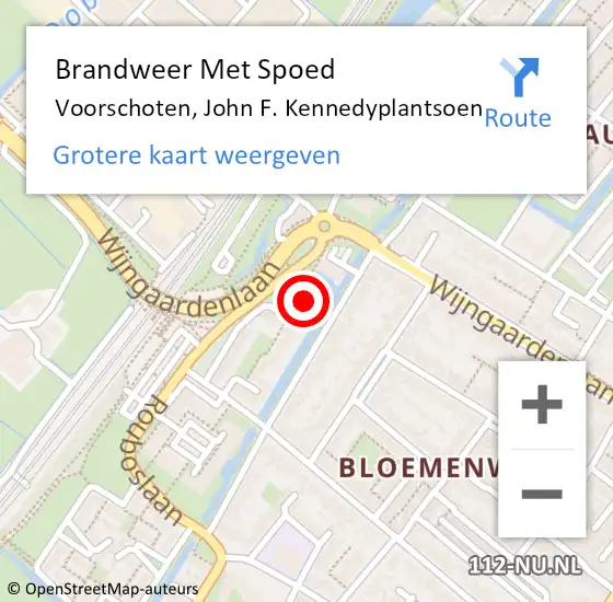 Locatie op kaart van de 112 melding: Brandweer Met Spoed Naar Voorschoten, John F. Kennedyplantsoen op 9 februari 2023 12:56