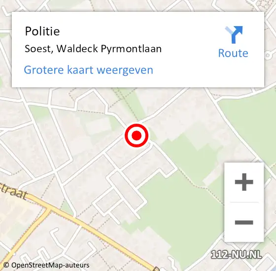 Locatie op kaart van de 112 melding: Politie Soest, Waldeck Pyrmontlaan op 9 februari 2023 12:59