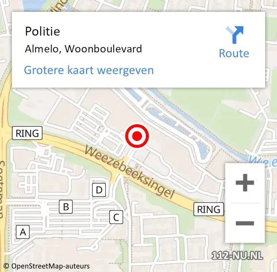 Locatie op kaart van de 112 melding: Politie Almelo, Woonboulevard op 9 februari 2023 13:05