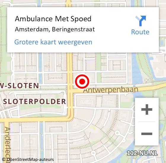 Locatie op kaart van de 112 melding: Ambulance Met Spoed Naar Amsterdam, Beringenstraat op 9 februari 2023 13:31