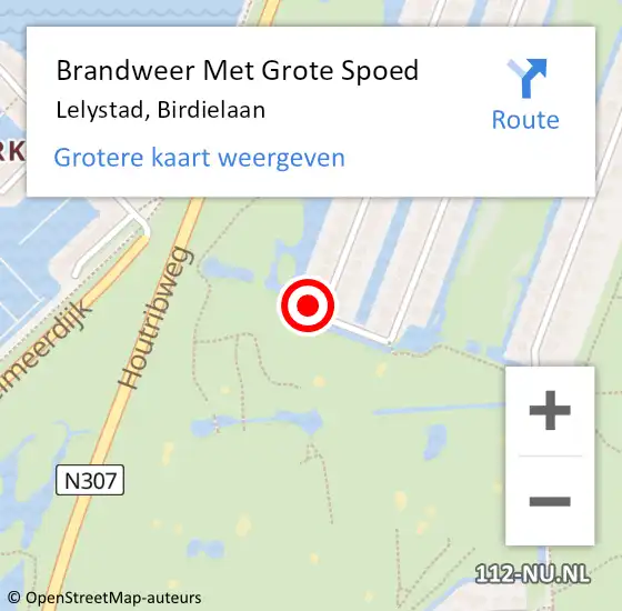 Locatie op kaart van de 112 melding: Brandweer Met Grote Spoed Naar Lelystad, Birdielaan op 9 februari 2023 13:35