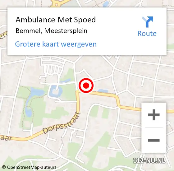 Locatie op kaart van de 112 melding: Ambulance Met Spoed Naar Bemmel, Meestersplein op 9 februari 2023 14:16