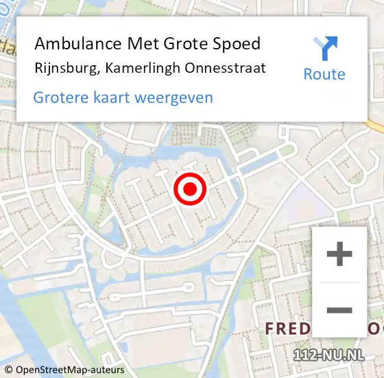 Locatie op kaart van de 112 melding: Ambulance Met Grote Spoed Naar Rijnsburg, Kamerlingh Onnesstraat op 9 februari 2023 14:34