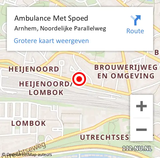 Locatie op kaart van de 112 melding: Ambulance Met Spoed Naar Arnhem, Noordelijke Parallelweg op 9 februari 2023 14:34