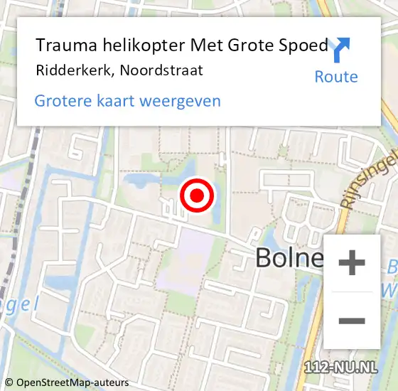 Locatie op kaart van de 112 melding: Trauma helikopter Met Grote Spoed Naar Ridderkerk, Noordstraat op 9 februari 2023 15:01