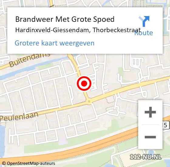 Locatie op kaart van de 112 melding: Brandweer Met Grote Spoed Naar Hardinxveld-Giessendam, Thorbeckestraat op 9 februari 2023 15:12