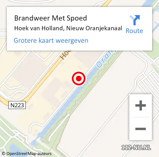 Locatie op kaart van de 112 melding: Brandweer Met Spoed Naar Hoek van Holland, Nieuw Oranjekanaal op 9 februari 2023 15:23