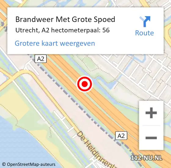 Locatie op kaart van de 112 melding: Brandweer Met Grote Spoed Naar Utrecht, A2 hectometerpaal: 56 op 9 februari 2023 15:44