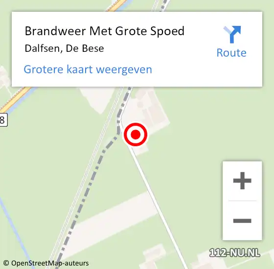 Locatie op kaart van de 112 melding: Brandweer Met Grote Spoed Naar Dalfsen, De Bese op 15 augustus 2014 00:31