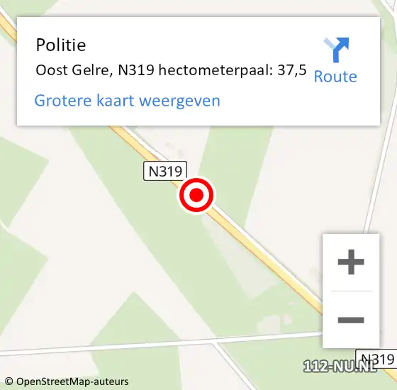 Locatie op kaart van de 112 melding: Politie Oost Gelre, N319 hectometerpaal: 37,5 op 9 februari 2023 15:49