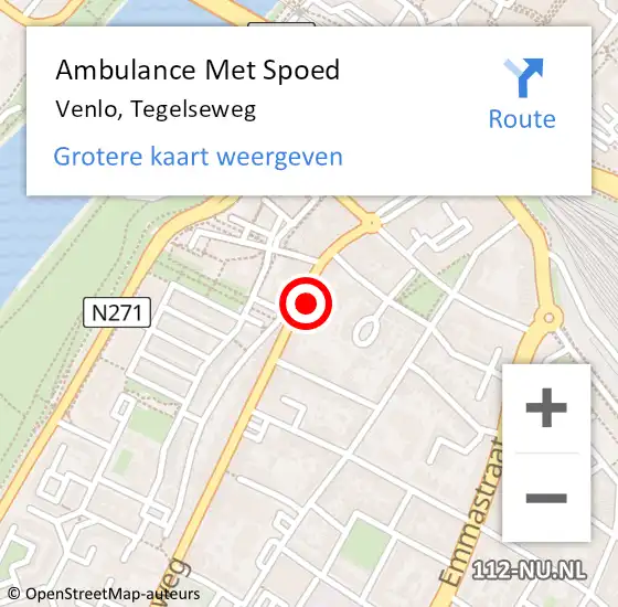 Locatie op kaart van de 112 melding: Ambulance Met Spoed Naar Venlo, Tegelseweg op 9 februari 2023 15:55