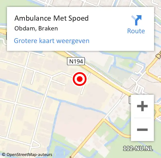 Locatie op kaart van de 112 melding: Ambulance Met Spoed Naar Obdam, Braken op 9 februari 2023 15:57