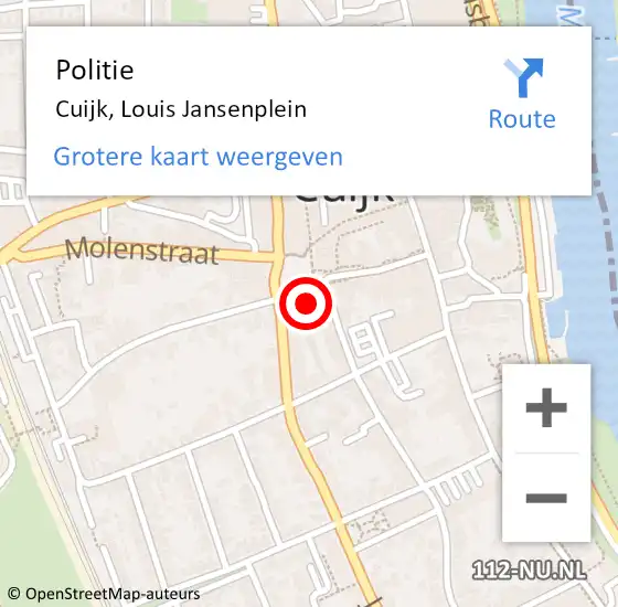 Locatie op kaart van de 112 melding: Politie Cuijk, Louis Jansenplein op 9 februari 2023 15:58