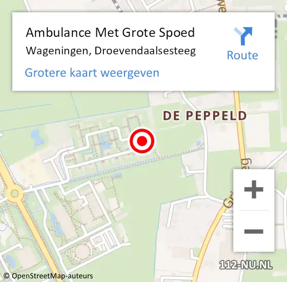 Locatie op kaart van de 112 melding: Ambulance Met Grote Spoed Naar Wageningen, Droevendaalsesteeg op 9 februari 2023 16:14