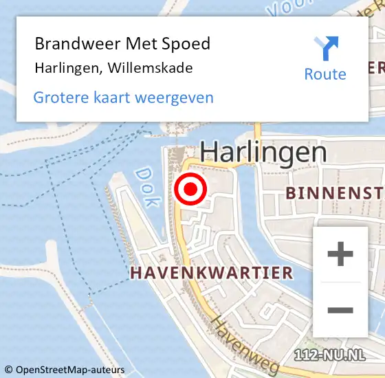 Locatie op kaart van de 112 melding: Brandweer Met Spoed Naar Harlingen, Willemskade op 9 februari 2023 16:42