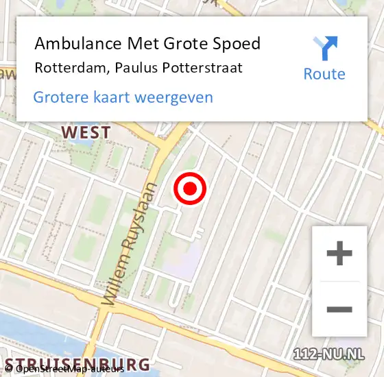 Locatie op kaart van de 112 melding: Ambulance Met Grote Spoed Naar Rotterdam, Paulus Potterstraat op 9 februari 2023 16:50