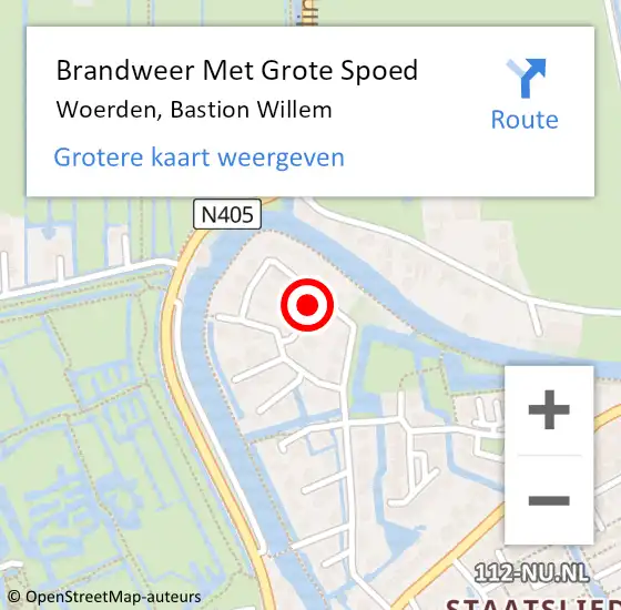 Locatie op kaart van de 112 melding: Brandweer Met Grote Spoed Naar Woerden, Bastion Willem op 9 februari 2023 17:09