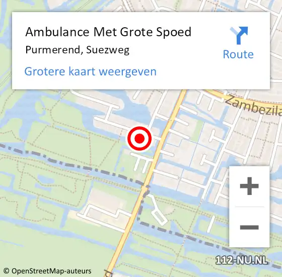 Locatie op kaart van de 112 melding: Ambulance Met Grote Spoed Naar Purmerend, Suezweg op 9 februari 2023 17:10