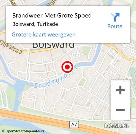 Locatie op kaart van de 112 melding: Brandweer Met Grote Spoed Naar Bolsward, Turfkade op 9 februari 2023 17:15