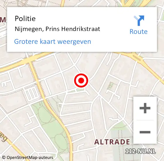 Locatie op kaart van de 112 melding: Politie Nijmegen, Prins Hendrikstraat op 9 februari 2023 17:30