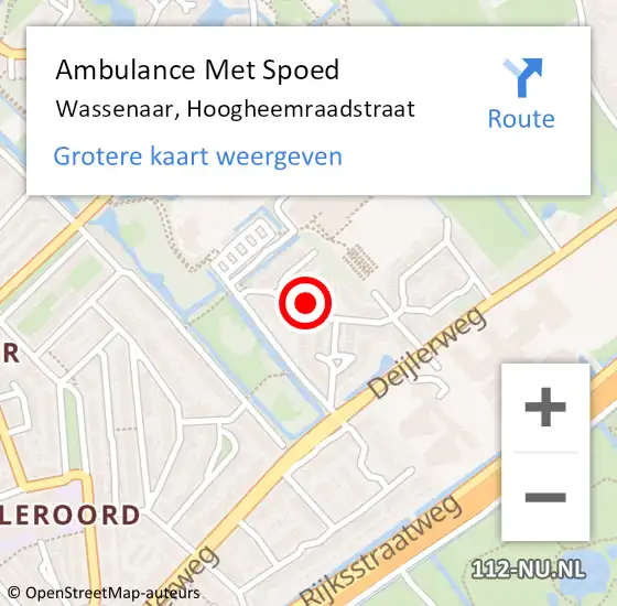 Locatie op kaart van de 112 melding: Ambulance Met Spoed Naar Wassenaar, Hoogheemraadstraat op 9 februari 2023 17:37