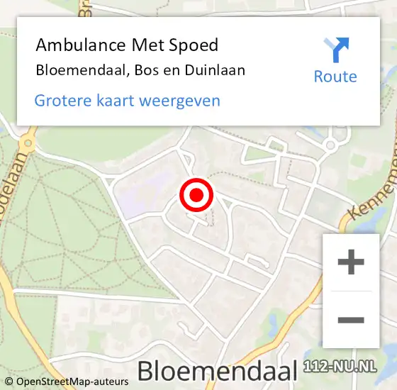 Locatie op kaart van de 112 melding: Ambulance Met Spoed Naar Bloemendaal, Bos en Duinlaan op 9 februari 2023 17:44