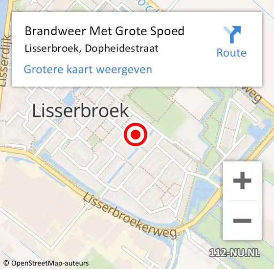 Locatie op kaart van de 112 melding: Brandweer Met Grote Spoed Naar Lisserbroek, Dopheidestraat op 9 februari 2023 17:48