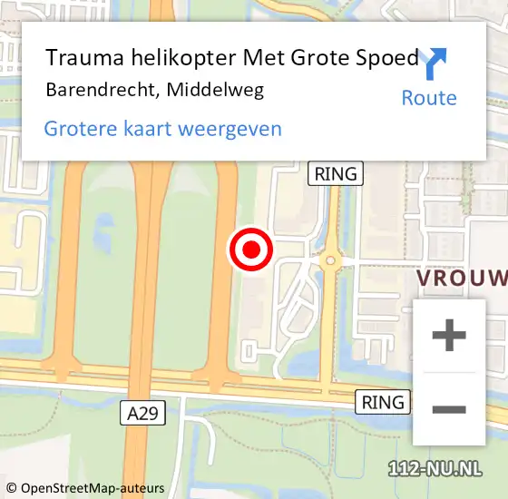 Locatie op kaart van de 112 melding: Trauma helikopter Met Grote Spoed Naar Barendrecht, Middelweg op 9 februari 2023 18:03