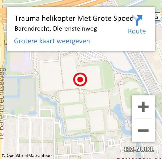 Locatie op kaart van de 112 melding: Trauma helikopter Met Grote Spoed Naar Barendrecht, Dierensteinweg op 9 februari 2023 18:29