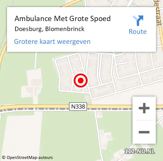 Locatie op kaart van de 112 melding: Ambulance Met Grote Spoed Naar Doesburg, Blomenbrinck op 9 februari 2023 18:47