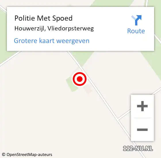 Locatie op kaart van de 112 melding: Politie Met Spoed Naar Houwerzijl, Vliedorpsterweg op 9 februari 2023 19:00