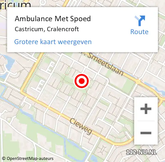Locatie op kaart van de 112 melding: Ambulance Met Spoed Naar Castricum, Cralencroft op 9 februari 2023 19:01