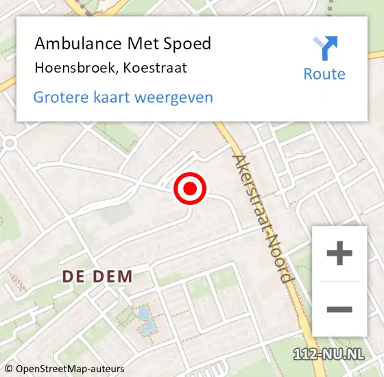 Locatie op kaart van de 112 melding: Ambulance Met Spoed Naar Hoensbroek, Koestraat op 15 augustus 2014 01:18