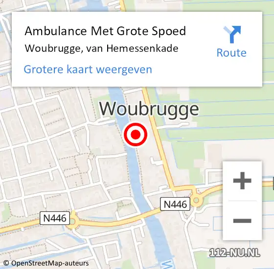 Locatie op kaart van de 112 melding: Ambulance Met Grote Spoed Naar Woubrugge, van Hemessenkade op 9 februari 2023 19:16