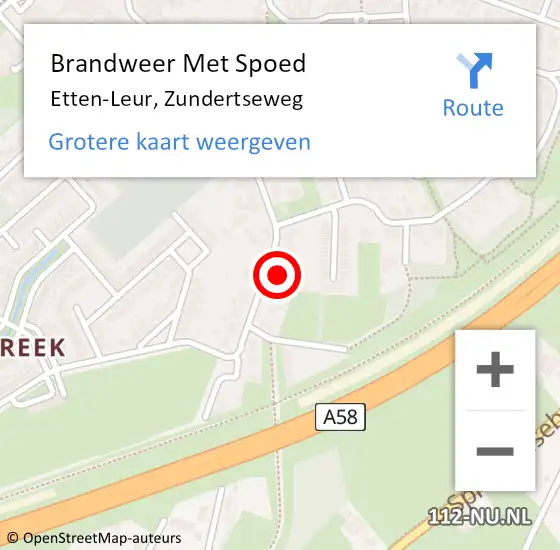 Locatie op kaart van de 112 melding: Brandweer Met Spoed Naar Etten-Leur, Zundertseweg op 9 februari 2023 19:22