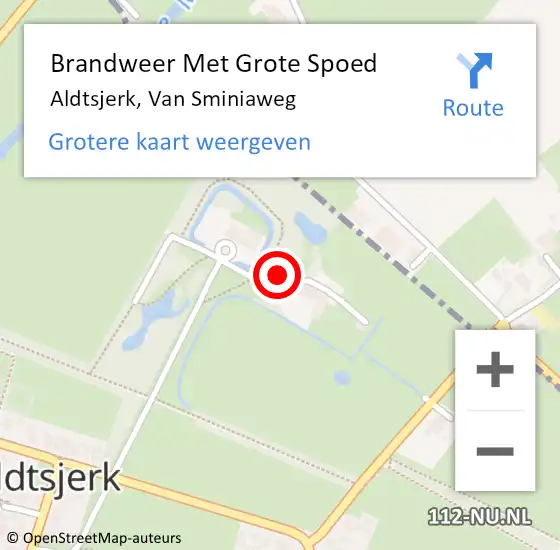 Locatie op kaart van de 112 melding: Brandweer Met Grote Spoed Naar Aldtsjerk, Van Sminiaweg op 15 augustus 2014 01:25