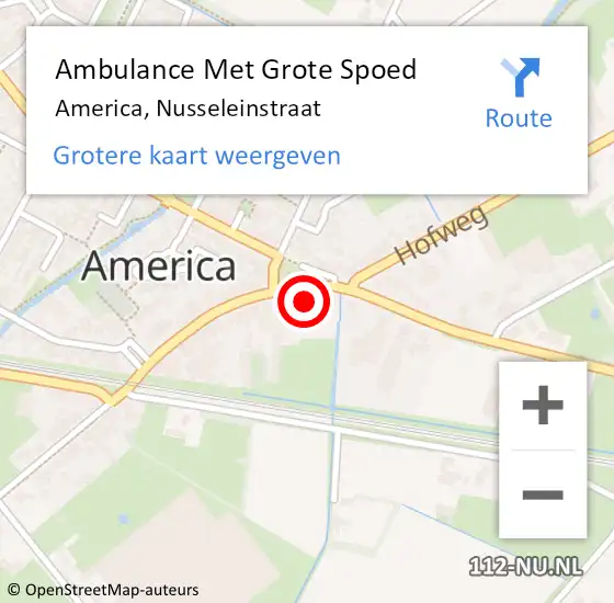 Locatie op kaart van de 112 melding: Ambulance Met Grote Spoed Naar America, Nusseleinstraat op 15 augustus 2014 01:30