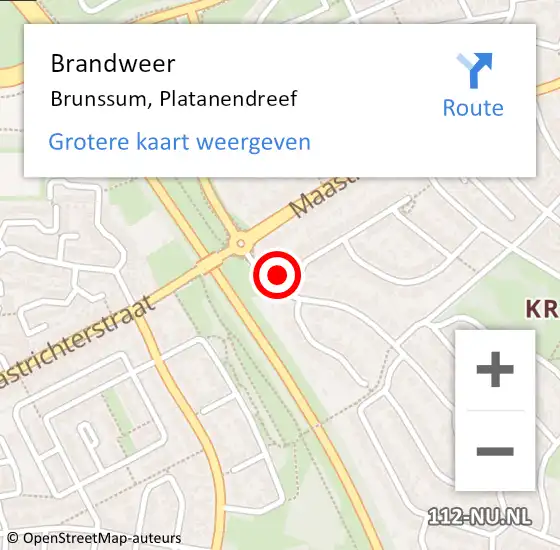 Locatie op kaart van de 112 melding: Brandweer Brunssum, Platanendreef op 15 augustus 2014 01:39