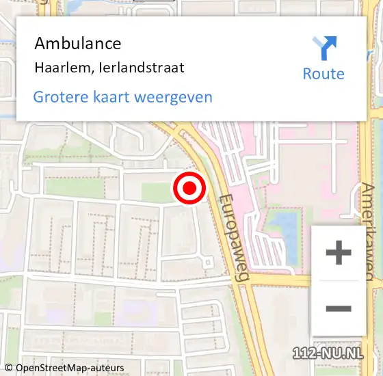 Locatie op kaart van de 112 melding: Ambulance Haarlem, Ierlandstraat op 9 februari 2023 20:55