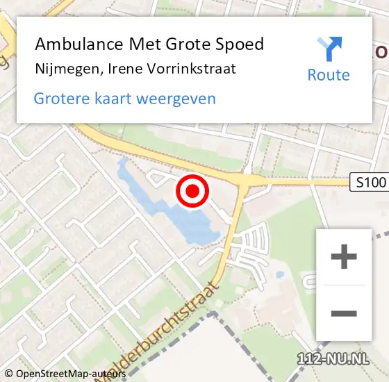 Locatie op kaart van de 112 melding: Ambulance Met Grote Spoed Naar Nijmegen, Irene Vorrinkstraat op 9 februari 2023 21:46