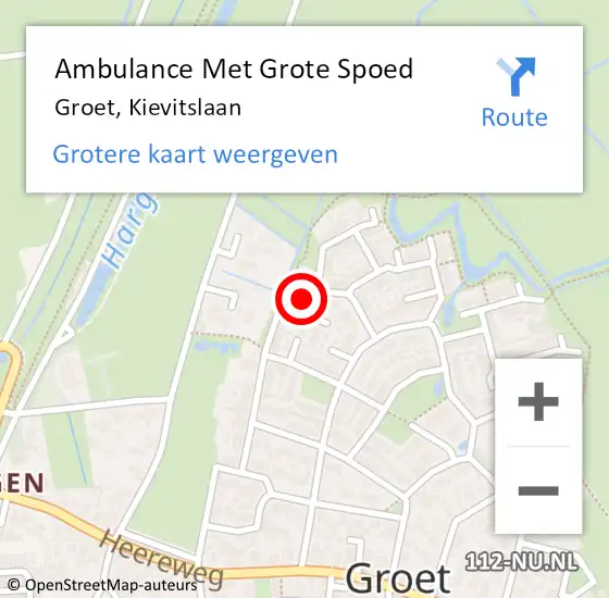 Locatie op kaart van de 112 melding: Ambulance Met Grote Spoed Naar Groet, Kievitslaan op 9 februari 2023 22:12