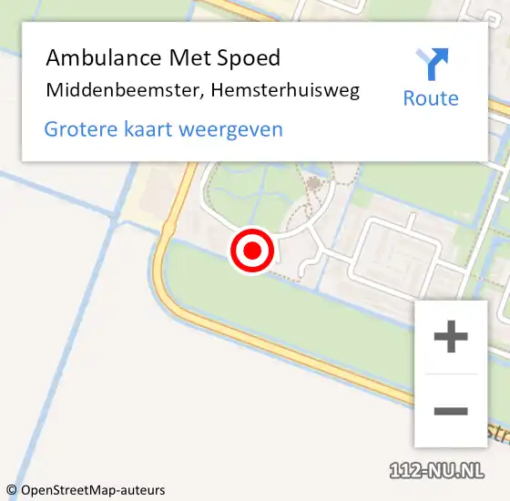 Locatie op kaart van de 112 melding: Ambulance Met Spoed Naar Middenbeemster, Hemsterhuisweg op 9 februari 2023 22:25