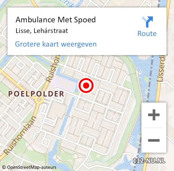 Locatie op kaart van de 112 melding: Ambulance Met Spoed Naar Lisse, Lehárstraat op 9 februari 2023 22:43