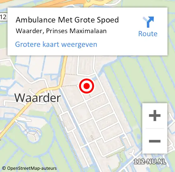 Locatie op kaart van de 112 melding: Ambulance Met Grote Spoed Naar Waarder, Prinses Maximalaan op 9 februari 2023 23:58